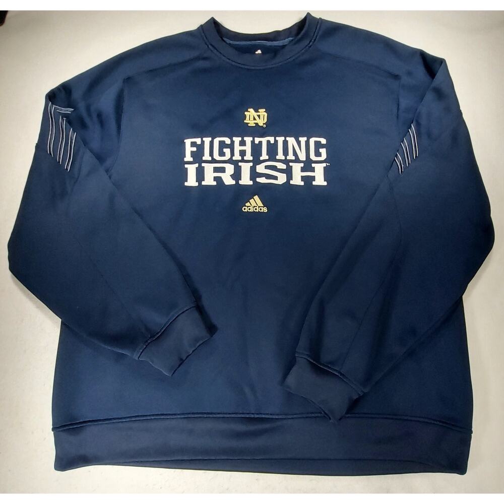 Mens NOTRE DAME Navy Fighting Irish Adidas Climawarm Pullover Sweatshirt Sz 2XL